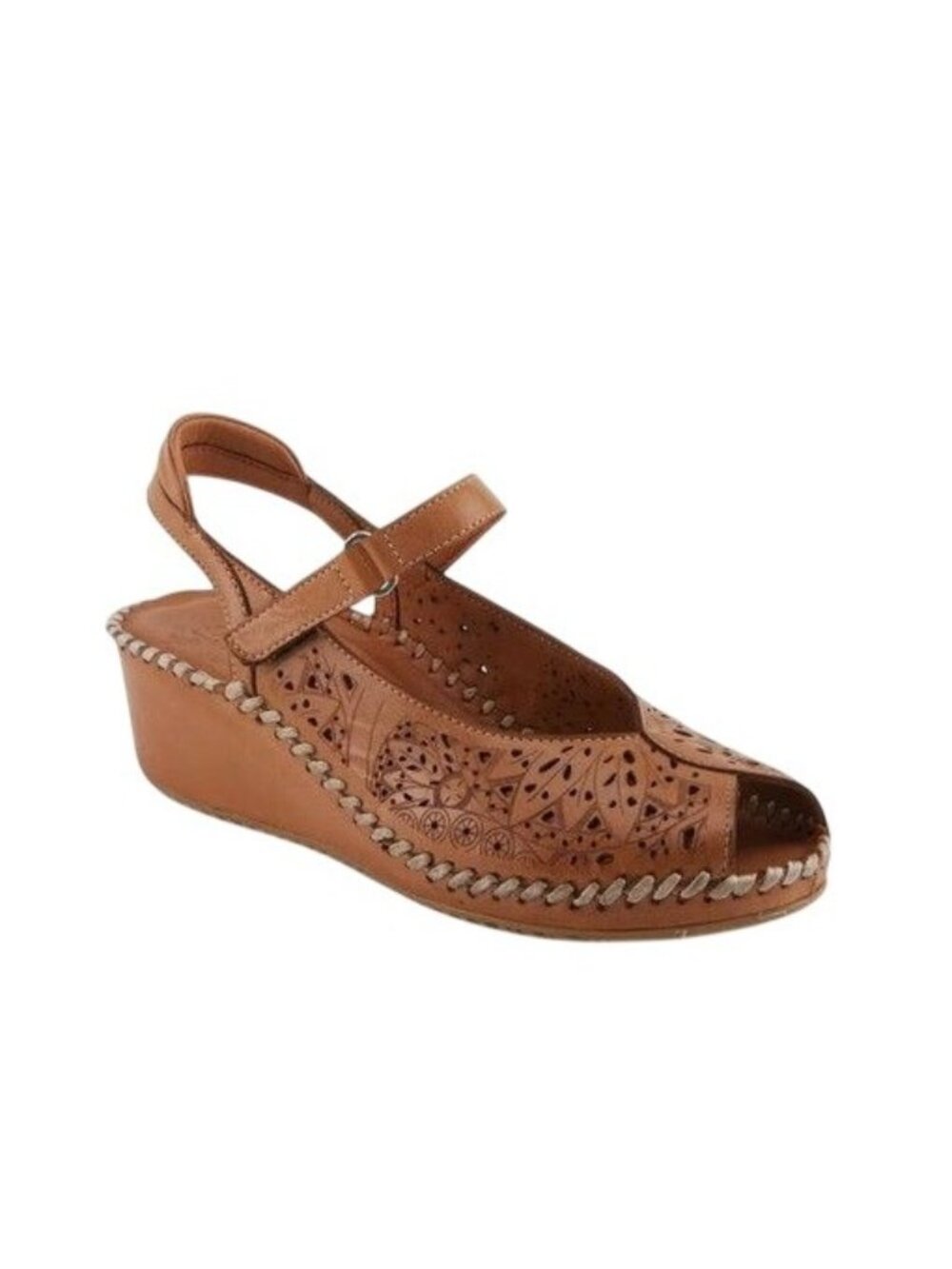 Spring Step Santonio Wedge Sandal Dark Tan 100% Genuine Leather US 7.5-8 $139